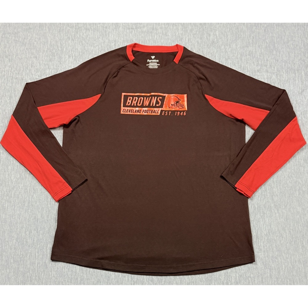 Fanatics Cleveland Browns Shirt Mens XXL Brown Orange Est 1946 NFL Long Sleeve - Picture 1 of 10